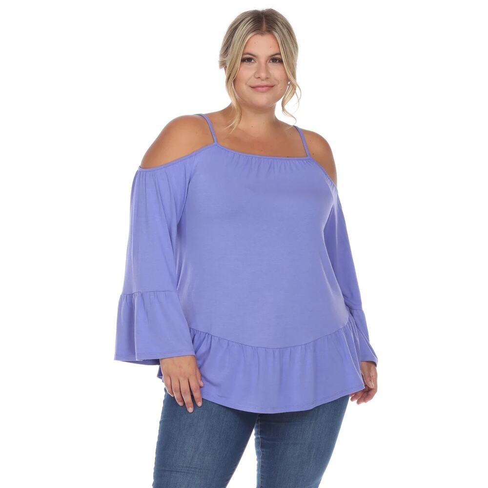 White Mark Plus Size Cold Shoulder Ruffle Sleeve Top Purple Size 2XL 3155
